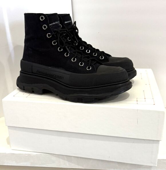Alexander McQueen Canvas High Top Boots Black Lug Sole Sneakers EU 43.5 Designer main image 5